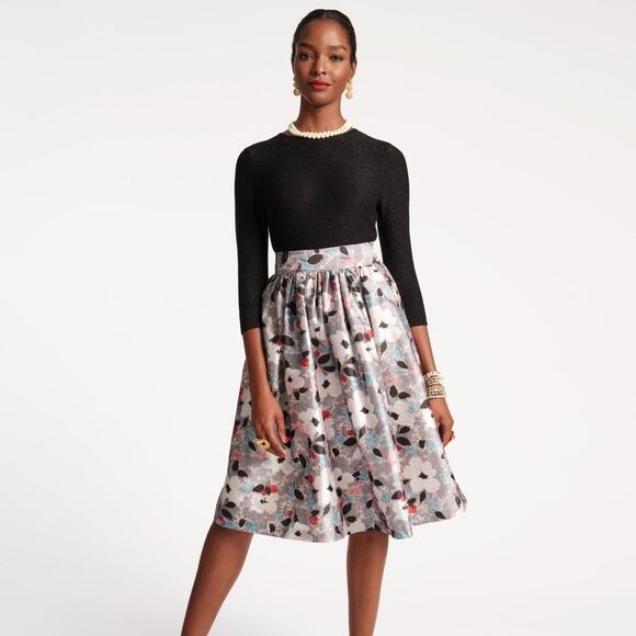 Frances Valentine | Womens Barbara Midi Skirt Poppy Party Silver Floral Elevated - Picture 1 of 10